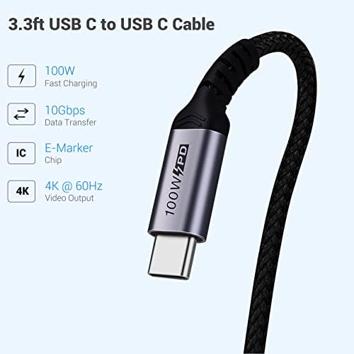 Sumpk USB C ל- USB C כבל טעינה 3.1 GEN 2 [3.3ft 2 חבילה], 100W כבל USB C 3.1 PD כבל טעינה מהיר
